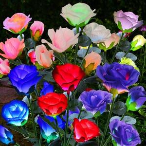 ANGMLN Solar Garden Lights, 6 Pack Solar Flower Lights Outdoor Waterproof with 30 Head Realistic Rose 7-Color Changing Landscape Light for Garden Yard Pathway Patio Grave Cemetery Decoration