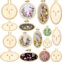 Syhood 8 Sets Mini Embroidery Hoop Wooden Mini Stitch Hoop Ring for DIY Pendant Crafts, Round, Oval Vertical, Oval Horizontal