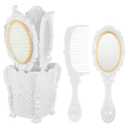 Vanity Mirror Comb Set Hair Brush Comb Set with Storage Holder Painless Scalp Massage Bristles Detangling Hair for Wet Dry Thick Curly Desktop Organizer for Dresser Vanity