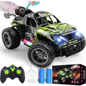 WRTWRT 1:18 RC Monster Truck for Boys, Kids 4-7-8-12All-Terrain Off-Road Remote Control Car with LED Lights & Spray, 40 Min Playtime, 2.4GHz Fast Response Graffiti RC Truck Jeep Toy