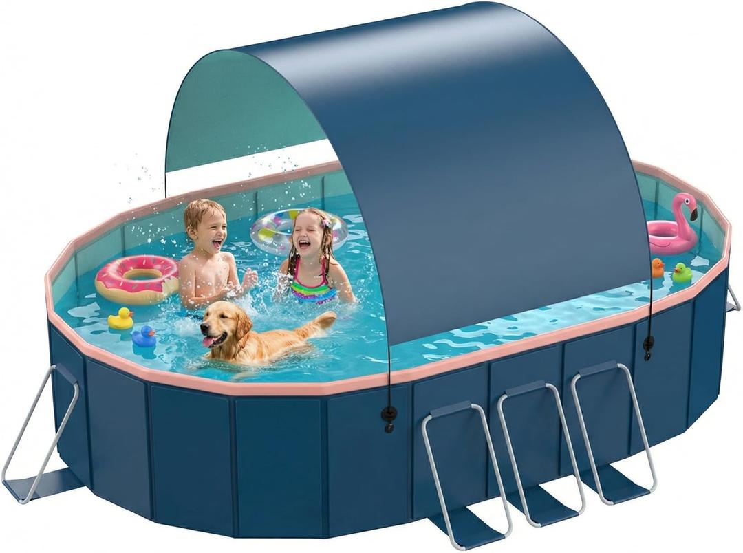 146" Non-Inflatable Foldable Swimming Pool for Family, Portable Above Ground Pool for Adults & Kids, Easy Setup for Outdoor, Backyard, Garden, Camping - Durable PVC(146"x98"x20", NEW) (Midnight Blue)