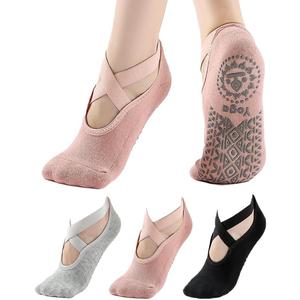 Gionforsy 3 Pairs Yoga Socks for Women Non Slip Pilates Socks Grip Socks for Barefoot Barre Ballet (Medium-Large, Black-lightgray-pink)