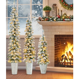 Set of 3 Pre-Lit Snow Flocked Artificial Christmas Trees 