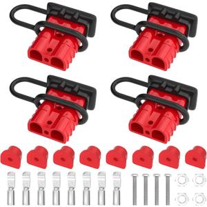 4PCS 50Amp Battery Quick Connect/Disconnect Connector, 6 to 12 Gauge 600V Battery Cable Connector, Wire Harness Plug Kit for Car Winch Trailer (Red 50A 2PCS)
