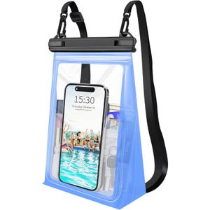 Large Waterproof Phone Pouch Floating, Waterproof Phone Case for iPhone 14 15 Pro Max 13 Plus 12 11 Samsung S23 Ultra S22 up to 8.5'', IPX8 Water Proof Phone Dry Bag for Swimming Kayaking Vacation (Clear Blue)