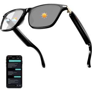 Ai Smart Glasses with Chat GPT, Bluetooth Glasses for Men Women with 160+ Language & Accents, Translation Glasses Color-Change Lens, Smart Eyewear for Gaming Meeting Travel Trade Business, (Black)