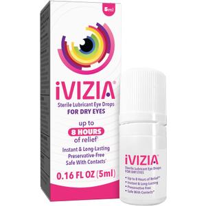 iVIZIA Sterile Lubricant Eye Drops for Dry Eyes, Preservative-Free, Moisturizing, Dry Eye Relief, Contact Lens Friendly, 0.16 fl oz Bottle Best Before 02/2027