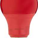 Amazon Basics A19 Red Color Party LED Light Bulbs, 60W Equivalent, 9W Energy Efficient, E26 Standard Base, Non-Dimmable, 10,000 Hour Lifetime, 2-Pack