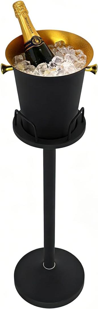 Champagne Bucket with Stand, Wine Bucket Stand with 5L Bucket, Stainless Steel Standing Ice Buckets for Bar, KTV, Hotel, Party, Gathering (Matte Black, 1 Pack)