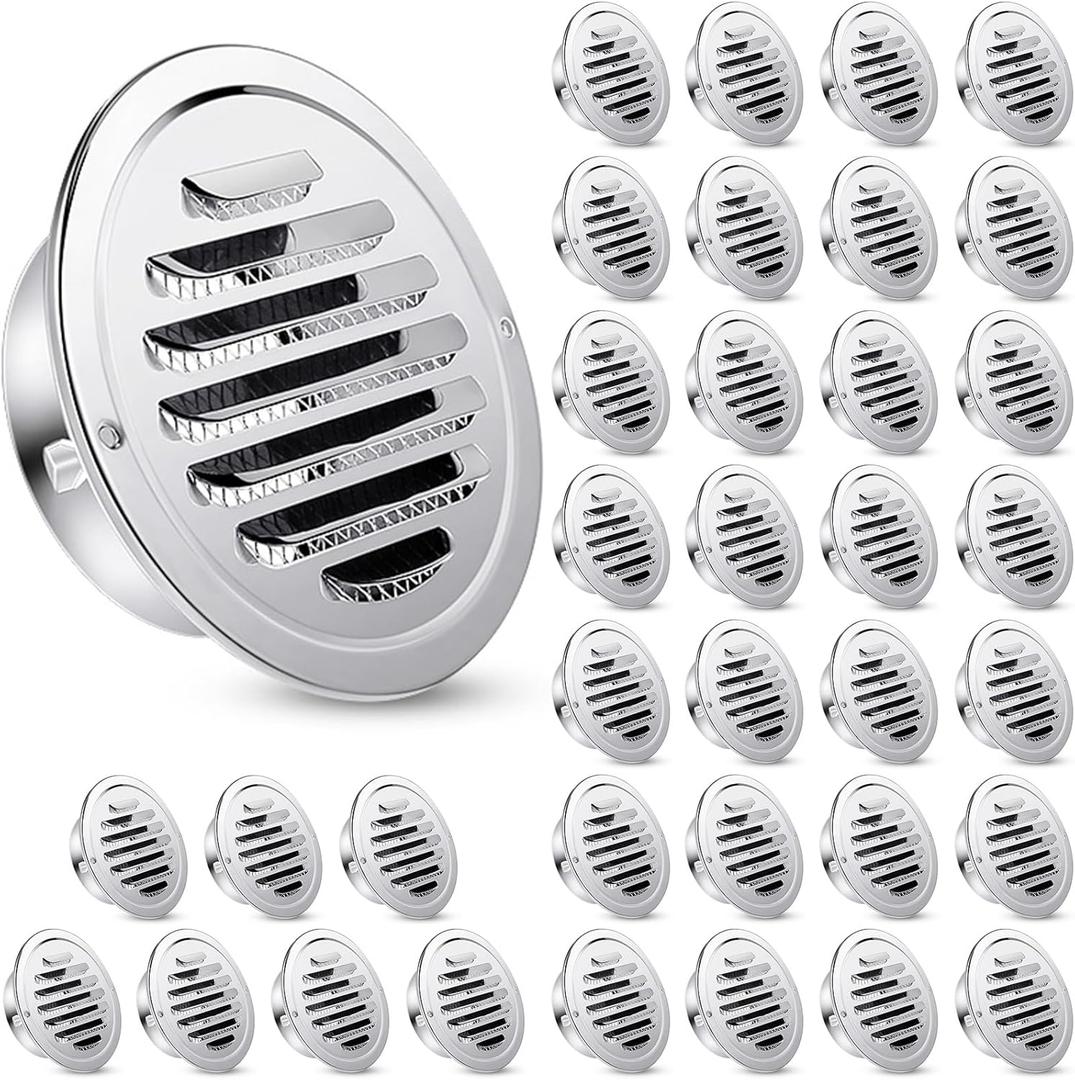 Zonon 36 Pcs Stainless Steel Soffit Vents 4 Inch Round Dryer Vent Cover with Mesh Screen for Home Outdoor Bathroom Wall Ceiling Outside Exterior Exhaust (Silver)