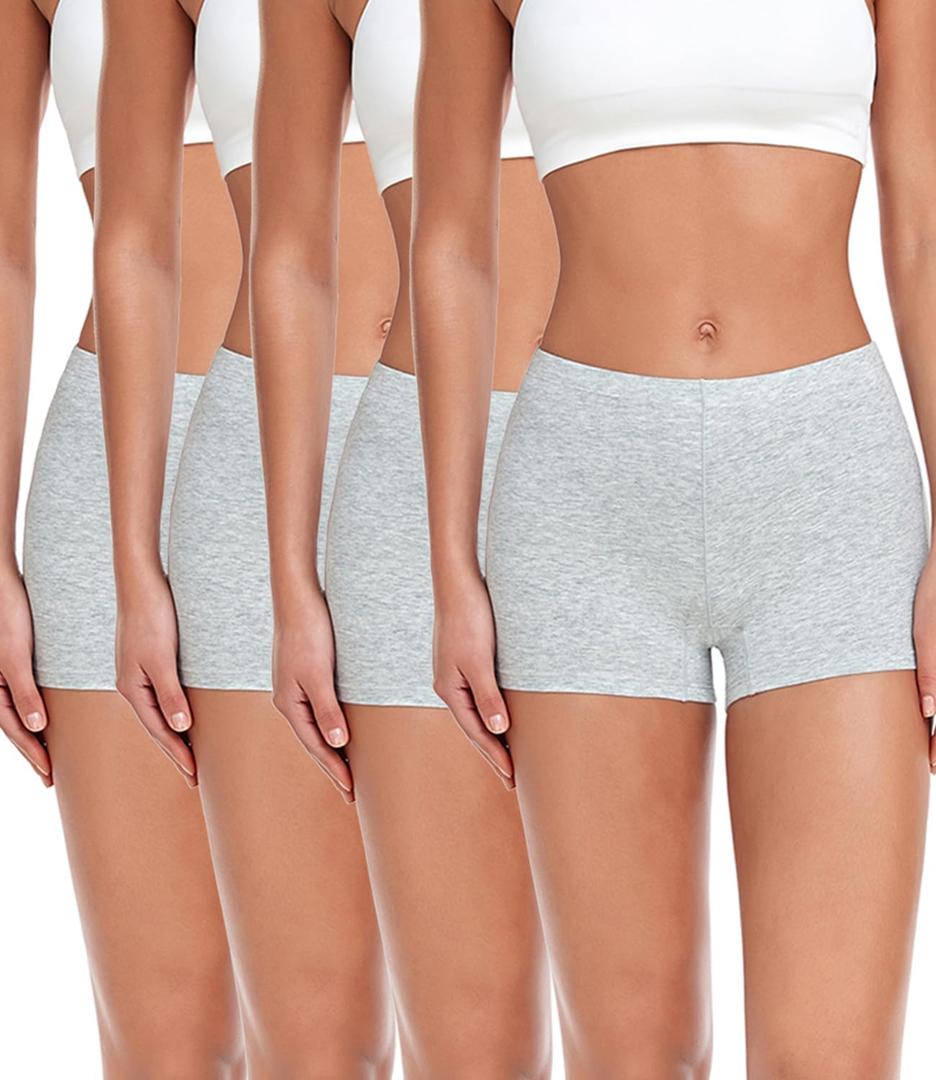 wirarpa Women's Boyshorts Panties Cotton Boxer Briefs for Ladies Underwear Shorts with Cotton Crotch 4 Pack (Medium, Grey)