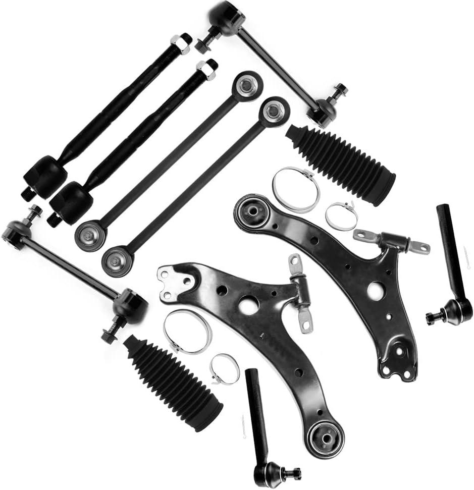 12-PC SET Suspension Kit fit 2004-2007 for Toyota for Highlander 2007-2009 for Lexus RX350 2004-2006 for Lexus RX330 Front Lower Control Arm Outer Inner Tie Rod End Steering Boot Sway Bar Link
