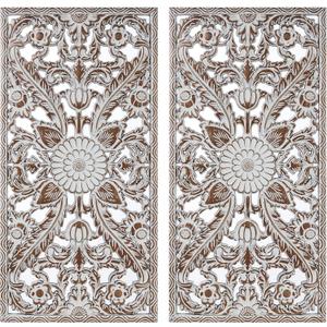 Madison Park Wall Décor for Living Room - Botanical Panel, Home Accent Modern Kitchen Dining Decoration, Ready to Hang 2-Piece Distressed Carved Wood Panel Set for Bedroom, 15.75"W x 31.50"H, Antique Brown, 31.5"L x 15.8"W