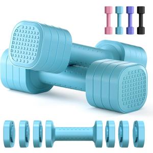 Zempox Adjustable Dumbbell Set of 2, 4 in 1 Free Weights Dumbbells Set for Women, Hand Weights for Women at Home, Each 2lb 3lb 4lb 5lb with TPU Soft Rubber Handle for Home Gym Exercise Training (Blue)