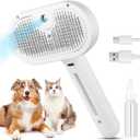 3 in 1 Cat Steam Brush, Pet Spray Hair Removal Comb for Shedding & Grooming, Water Brush for Cats Dogs Small Animals Long Short Haired with One-Click Release Button(White)