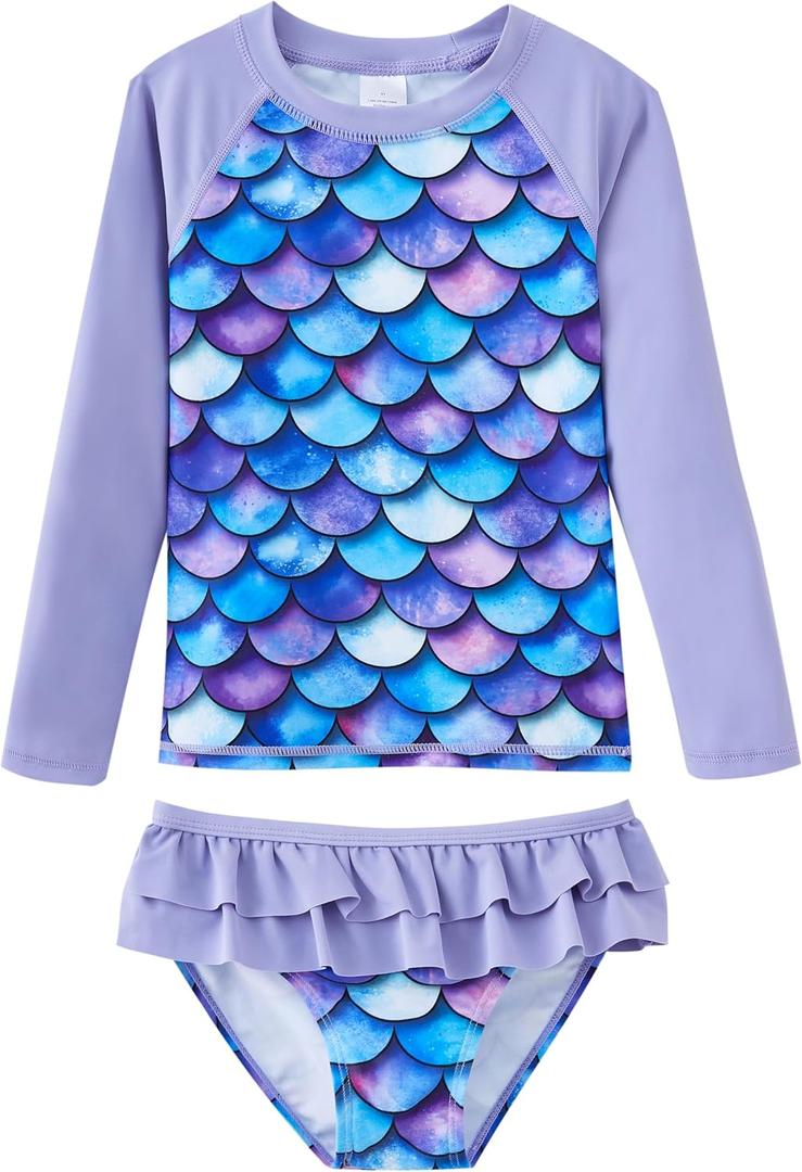 UMELOK Toddler and Little Girls Rash Guard Sets with Bikini Bottoms Swimwear 12Y