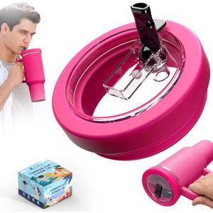 Tumbler Flip Straw Lid Compatible with 40 Oz Stanley Quencher, Leak-Proof Replacement Tumbler Lids, Silicone Spill Proof Cup Cover Accessories with Cleaning Brush (Fuchsia)