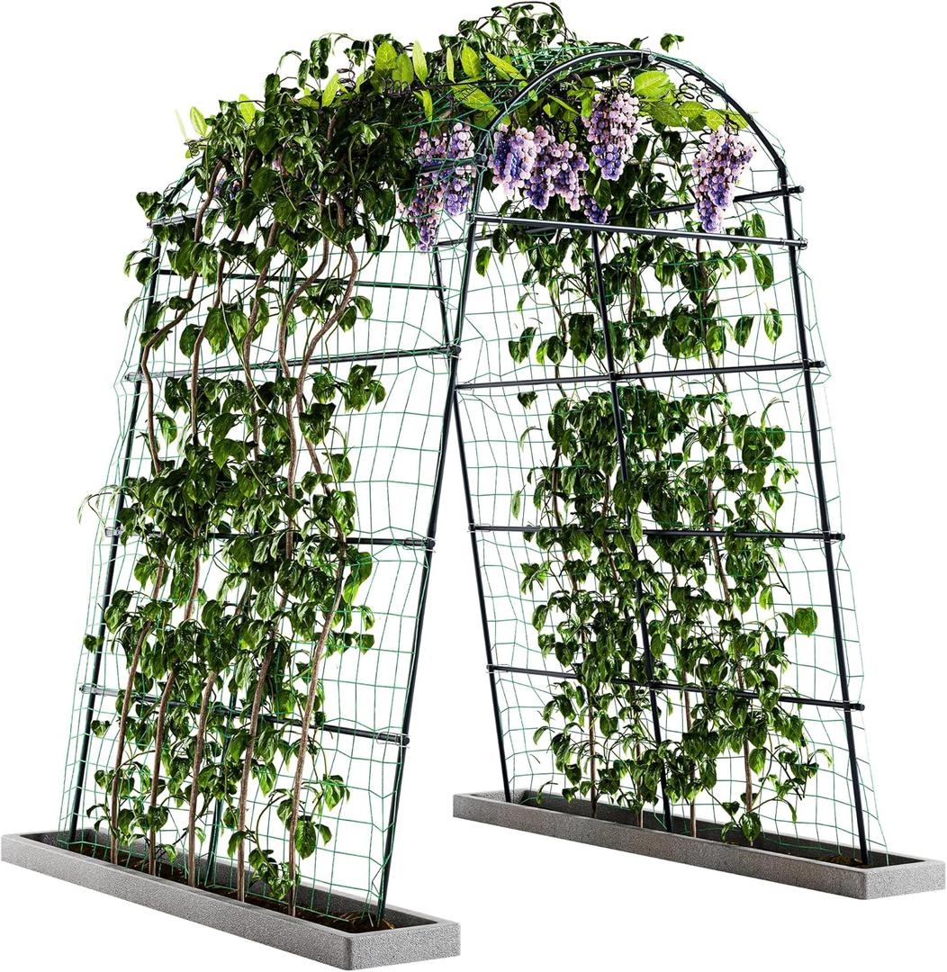 Idzo Garden Arch, 88in Tall Stainless Steel Tunnel Vegetable Trellis w PE Coating Protect Against Rust, Space-Saving & Durable for Climbing Plants Outdoor, Minimal Maintenance