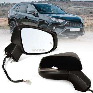 Right Passenger Side Mirror Fits 2019-2025 Toyota Rav 4 with Power Heated Turn Signal and Blind Spot Match Midnight Black Metallic Replace 879100R271 (8 Pins)