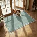 GarveeHome Scalloped Entryway Rug, 2x3 Sage Green Washable Front Door Rug Indoor Entrance Floral Carpet Non-Slip Low Pile Throw Rugs for Kitchen Floor, Powder Room, Entry, Bathroom, Kids Room