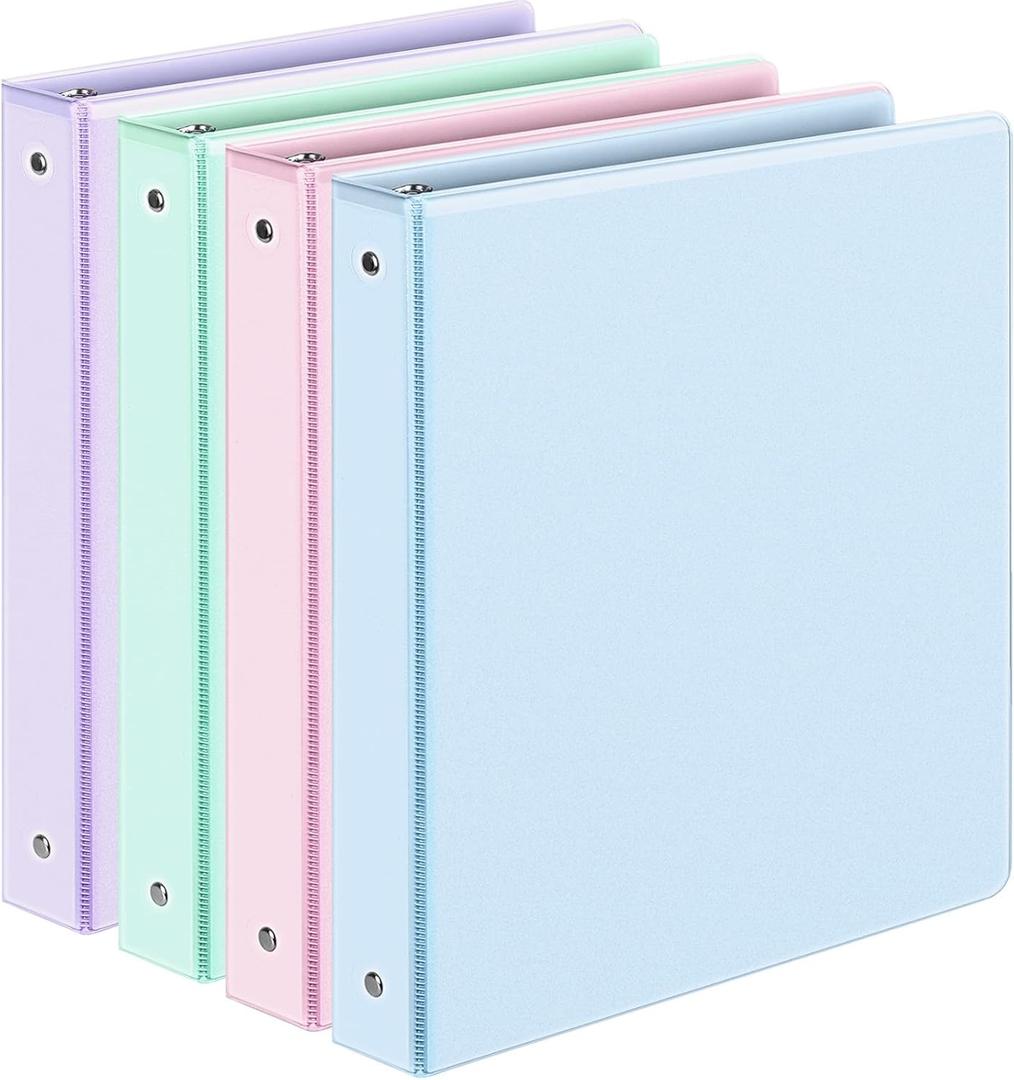 4 Pack Extra Durable 3 Ring Binders 1 Inch, Sooez 1” Three Ring Binder, Eco-Friendly & PVC Free, Customizable Clear View Cover for Letter Size 8.5 x 11'' Paper, Pastels School Office Supplies for Girl