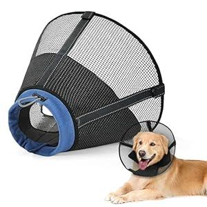 Dog Cone Collar to Stop Licking: Soft Mesh Recovery Collar After Surgery with Detachable Pad, Elizabeth Cone Alternative for Large Medium, Small Dogs, Normal Eating and Drinking (M, Black and Blue)