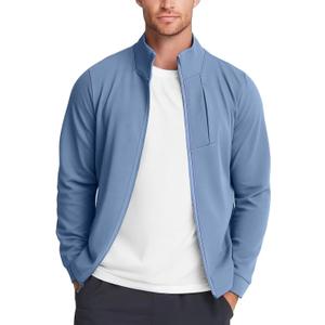 Mens Zip Up Jacket Mock Neck(Greyish Blue, XXL)