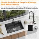 Black 30x18 Inch Drop In Kitchen Sink With Faucet-Stainless Steel Single Bowl Kitchen Sink Stylish&Modern Look With Faucet,Bottom Grid,Silicon Mat And Drain Assembly Add Elegance & Enhance Usability