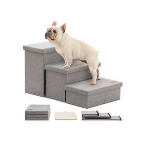 Love's cabin Dog Stairs for High Bed 18"H,Foldable Pet Stairs for Small Medium or Large Dogs Puppy with Storage for Bed or Couch, Cat Dog Steps Ramp with Zip up to 200 lbs(Solid Grey,3 Steps no Condo)