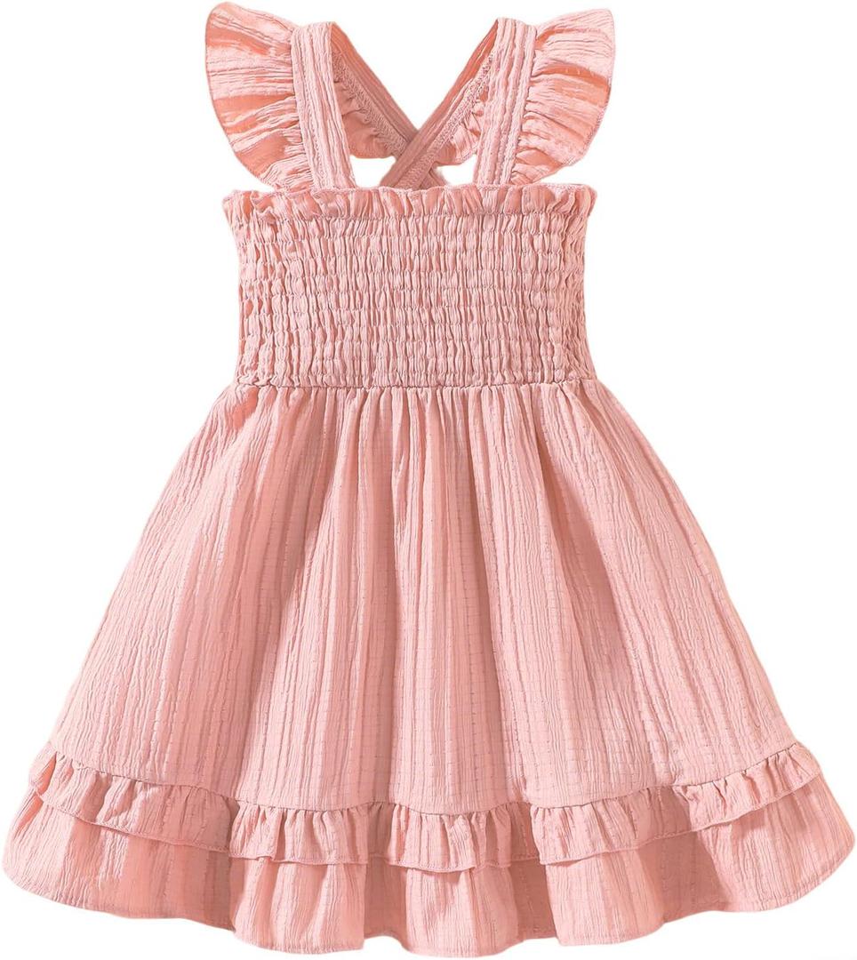 Noubeau Toddler Girl Dress Summer Smocked Boho Sleeveless Ruffle Dresses for Toddler Dress Casual Beach Sundress 4-5 T