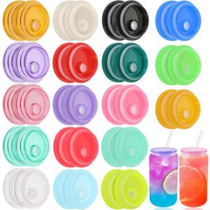 36-Pack Colorful Acrylic Cup Lids with Straw Hole - Spill-Proof Reusable Covers for 16oz Glasses & Tumblers - Perfect for Iced Coffee, Beer, Beverages