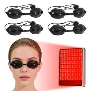 4 PCS Red Light Therapy Glasses, Half - clear Eyes Protection for Tanning Bed Goggles, Safety Glasses for Sunbathing & Laser Beauty Treatment, Black Wearing length adjustable Protective Goggles