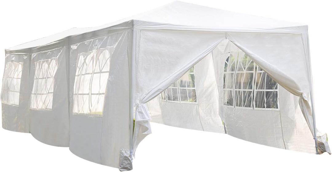 10'x30' White Outdoor Gazebo Canopy Tent Canopy Wedding Party Tent Waterproof Camping Gazebo BBQ Shelter Pavilion 8 Removable Walls -8