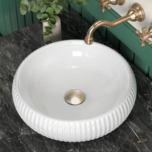Bathroom Vessel Sink above Counter, Bowl Sinks for Bathroom, Countertop White Bathroom Sink 16.4" for Cabinet Lavatory Vanity Porcelain Ceramic, CBS131, 16.5" x 16.5"