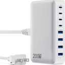 USB C Charger 200W USB C Charger Block,Upgraded GaN III 8-Port Fast Charging Station Hub,PD 65W Laptop Charging Adapter Compatible with MacBook Pro/Air,DELL,Steam Deck,iPhone 16/15/14,Galaxy S23/22