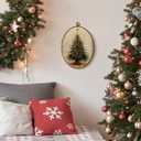 Lengues Christmas Tree Winter Oval Wall Art Decor, Christmas Gifts Oval Wall Decor, Vintage Winter Canvas Framed Art Prints, Holiday Xmas Tree Red Bow Star Hanging Frame for Home Room 8.5x11.5 Inch (color-3)