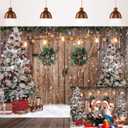 Winter Christmas Backdrop Xmas Photography Backdrop Christmas Rustic Barn Wood Door Backdrop Xmas Tree Snow Gift Kids Adult Family Supplies Banner Party Baby Shower Decoration Background 7x5ft (Colour1)