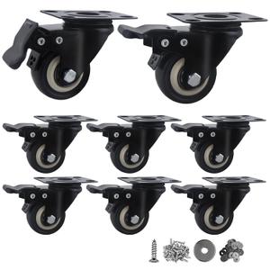 2 Inch Caster Wheels Set of 8, Heavy Duty Casters,with Brake,No Noise Locking Polyurethane (PU) Wheels, for Furniture and Workbench Load 800lbs