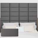 Upholstered Wall Mounted Headboard, 3D Soundproof Wall Panels Peel and Stick, Queen Size, Tufted, Dark Grey (9 Panels, 10" x 24")
