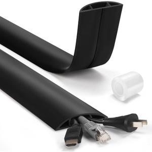 4ft Cord Hider Floor, Heavy Duty Cord Covers for Wires on Floor, Black Floor Cable Management, Hide Cord Cover Floor, Electrical Cable Hider Cord Protector Floor, Cable Cavity: 0.78" W x 0.32" H