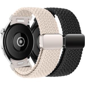 One Click Galaxy Watch 7 Band for Samsung Galaxy Watch 7 6 5 4 FE Band 40mm 44mm/6 Classic 47mm 43mm/4 Classic 46mm 42mm/5 Pro 45mm Band 20mm Elastic Braided Fabric Magnetic Strap (Black/Starlight)
