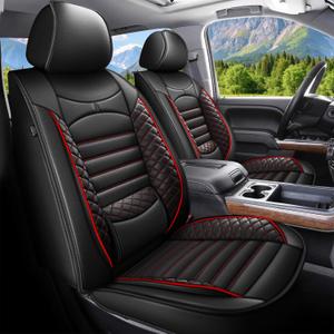 AOMSAZTO Front Seat Covers Custom Fit for 2007-2024 2025 Chevrolet Chevy Silverado GMC Sierra 1500 2500HD 3500HD Leather Truck Car Seat Covers Full Set (2 PCS Front, Black & Red)