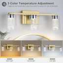 3-Light Bathroom Light Fixtures, Brushed Gold Dimmable Vanity Light with Clear Glass Shade, Crystal LED Bathroom Lights Over Mirror for Bedroom, Living Room, Hallway, Farmhouse, 17.91*4.72*6.30
