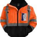 TCCFCCT Hi Vis Jackets for Men, Class 3 Reflective Safety Jackets for Men, Waterproof High Visibility Winter Bomber Rain Jacket for Mens Construction Work, High Vis Jacket, Meets Ansi, J-Orange, XL