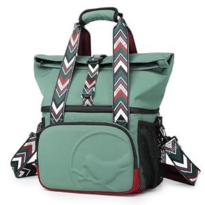 SUNNY BIRD Dual Compartment Lunch Bag Insulated Lunch Box for Women and Men (Green with boho strap) SUNNY BIRD Dual Compartment Lunch Bag Insulated Lunch Box for Women and Men (Green with boho strap)