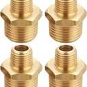 1/2 Inch Male to 3/8 Inch Male NPT Adapter, Brass Reducing Hex Nipple, Thread conforming to an outer diameter thread of 3/4" (0.75) to 5/8" outer diameter, Pack of 4