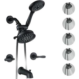 2 Handle Shower Faucet Set with Tub Spout Shower Faucets Sets Complete Two Handle, Matte Black 2 Handle Tub Shower Faucet Sets