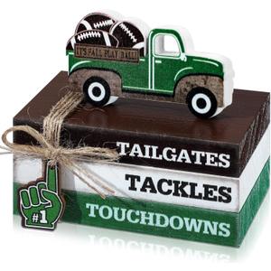 5 Pcs Football Decoration Football Tiered Tray Decor Mini Faux Ball Wooden Book Stack Set Sport Party Decorations Decorative Book Sign for Home Locker Room Table Shelf Desk