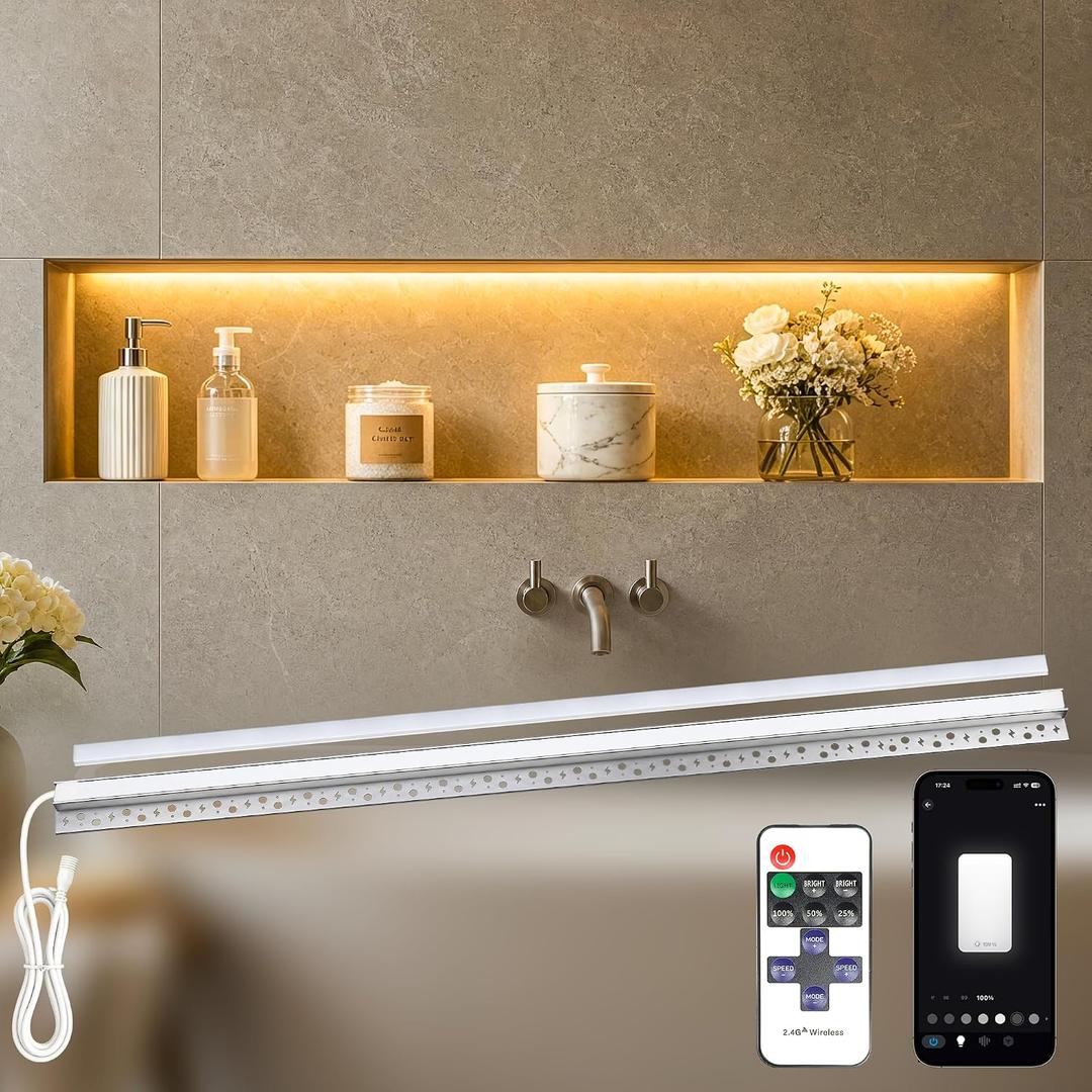SHUNLEE Shower Niche LED Light Waterproof with Alexa & APP Control, 2700K Warm White Recessed Aluminum Channel Niche Light Kit, Ambient Lighting for Bathroom Shower Tile & Wall Niche (36 Inch)