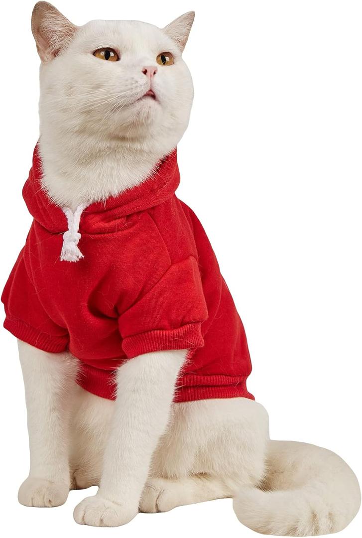 QWINEE Basic Dog Hoodie, Dog Warm Jacket, Cat Apparel, Dog Shirt, Dog Clothes for Puppy Kitten Small Dogs Cats Red S, (QWN02-210312126-S)